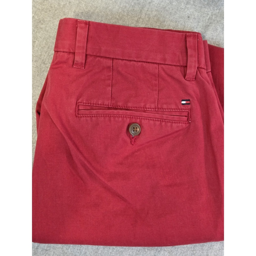 TOMMY HILFIGER Mens 31x30 Red Slim Chino Pants Trousers Custom Fit Preppy
